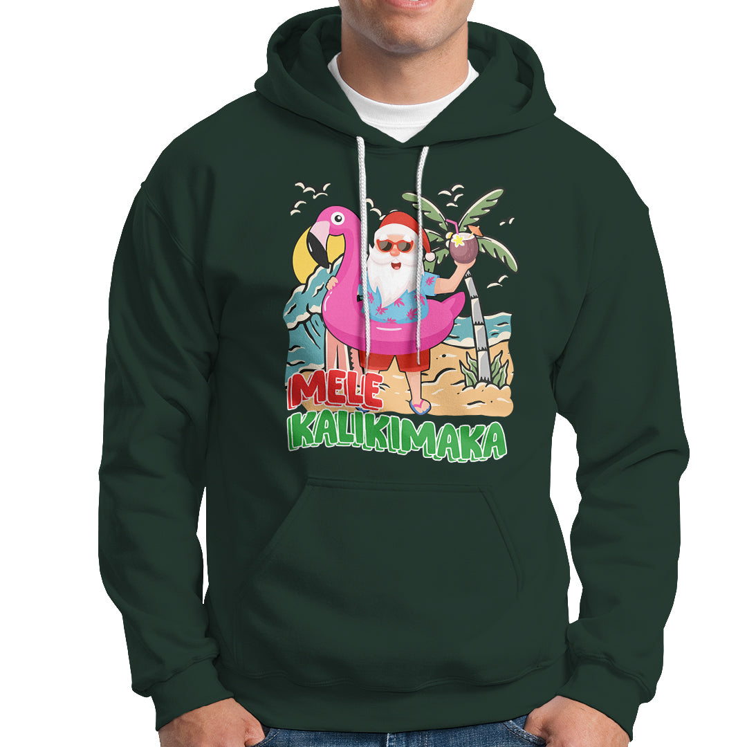 Mele Kalikimaka Tropical Hawaiian Christmas in Hawaii Beach Santa Hoodie - Wonder Print Shop
