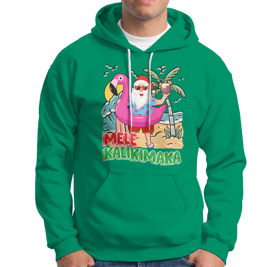 Mele Kalikimaka Tropical Hawaiian Christmas in Hawaii Beach Santa Hoodie - Wonder Print Shop