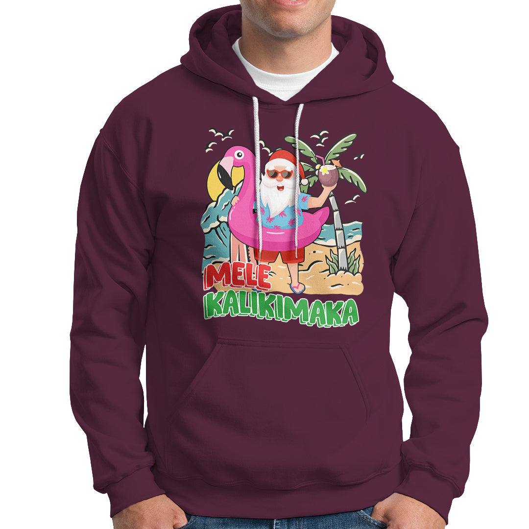 Mele Kalikimaka Tropical Hawaiian Christmas in Hawaii Beach Santa Hoodie - Wonder Print Shop