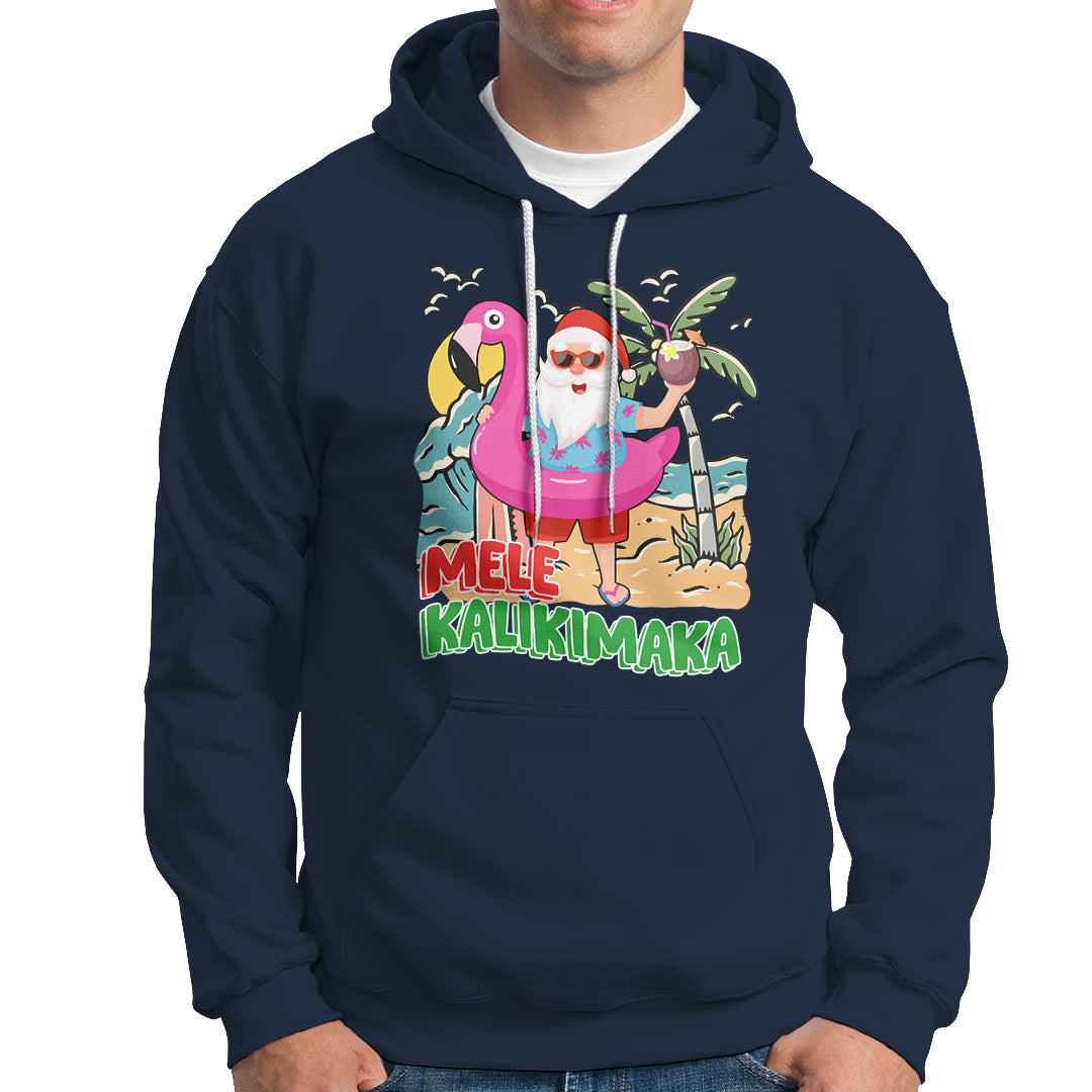 Mele Kalikimaka Tropical Hawaiian Christmas in Hawaii Beach Santa Hoodie - Wonder Print Shop