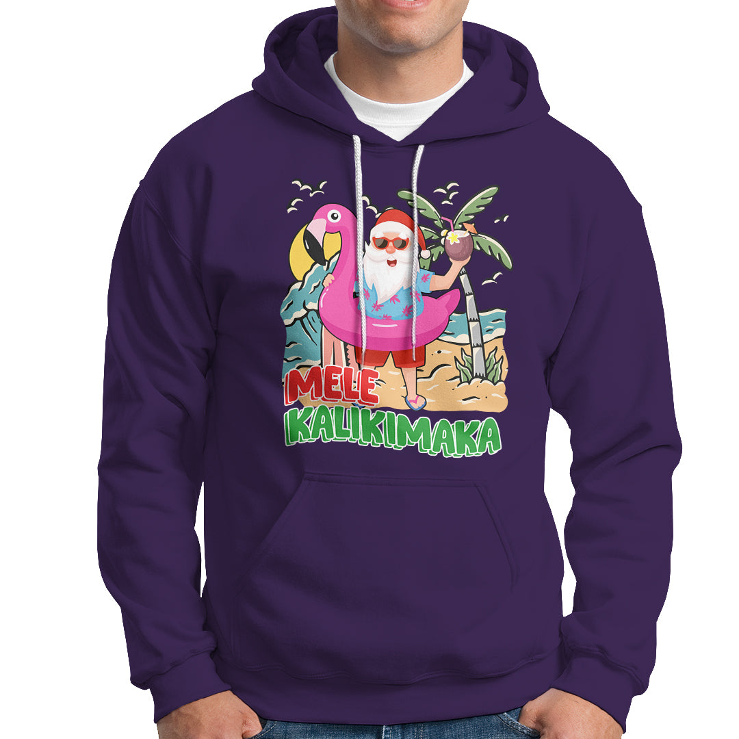 Mele Kalikimaka Tropical Hawaiian Christmas in Hawaii Beach Santa Hoodie - Wonder Print Shop