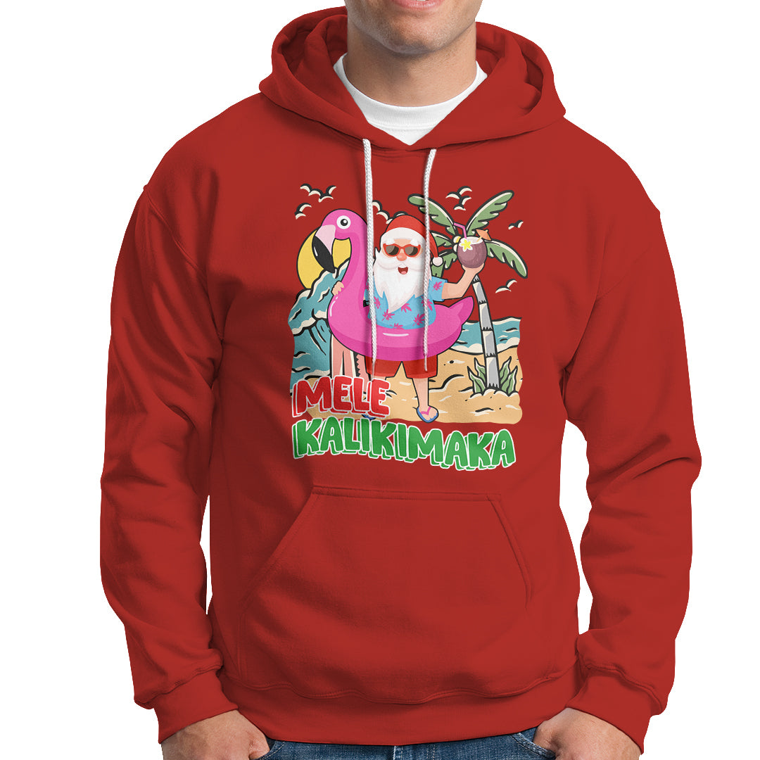 Mele Kalikimaka Tropical Hawaiian Christmas in Hawaii Beach Santa Hoodie - Wonder Print Shop