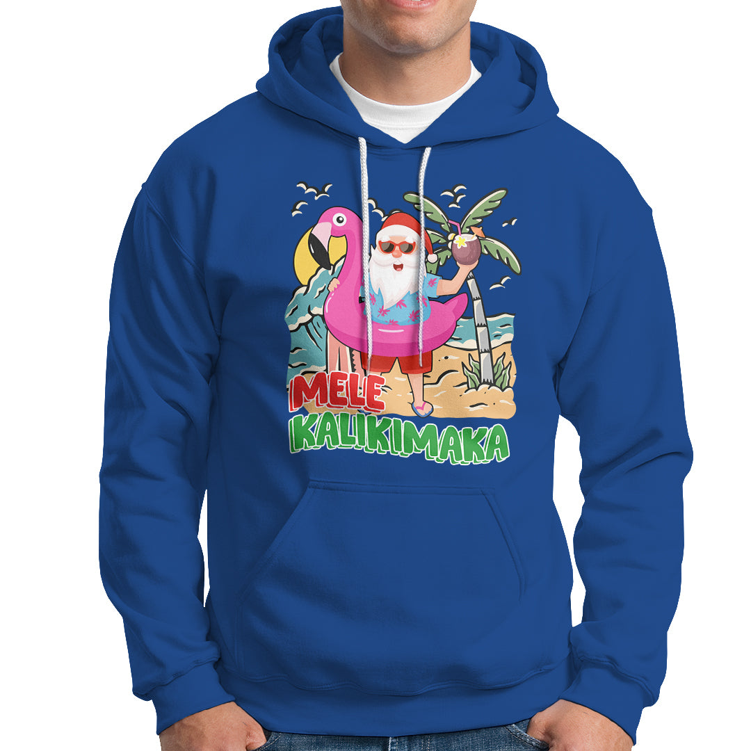 Mele Kalikimaka Tropical Hawaiian Christmas in Hawaii Beach Santa Hoodie - Wonder Print Shop