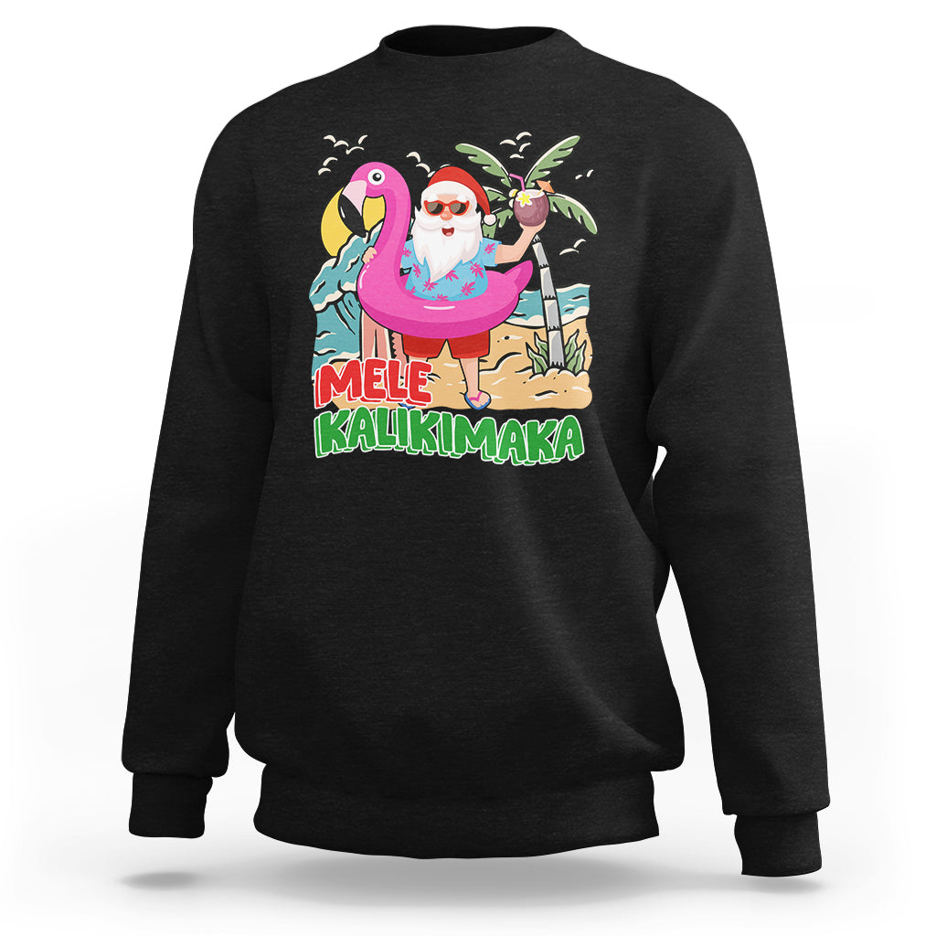 Mele Kalikimaka Tropical Hawaiian Christmas in Hawaii Beach Santa Sweatshirt - Wonder Print Shop