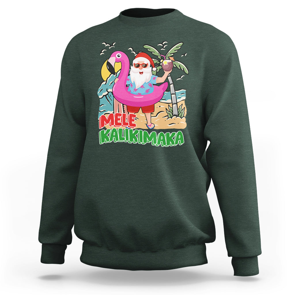 Mele Kalikimaka Tropical Hawaiian Christmas in Hawaii Beach Santa Sweatshirt - Wonder Print Shop
