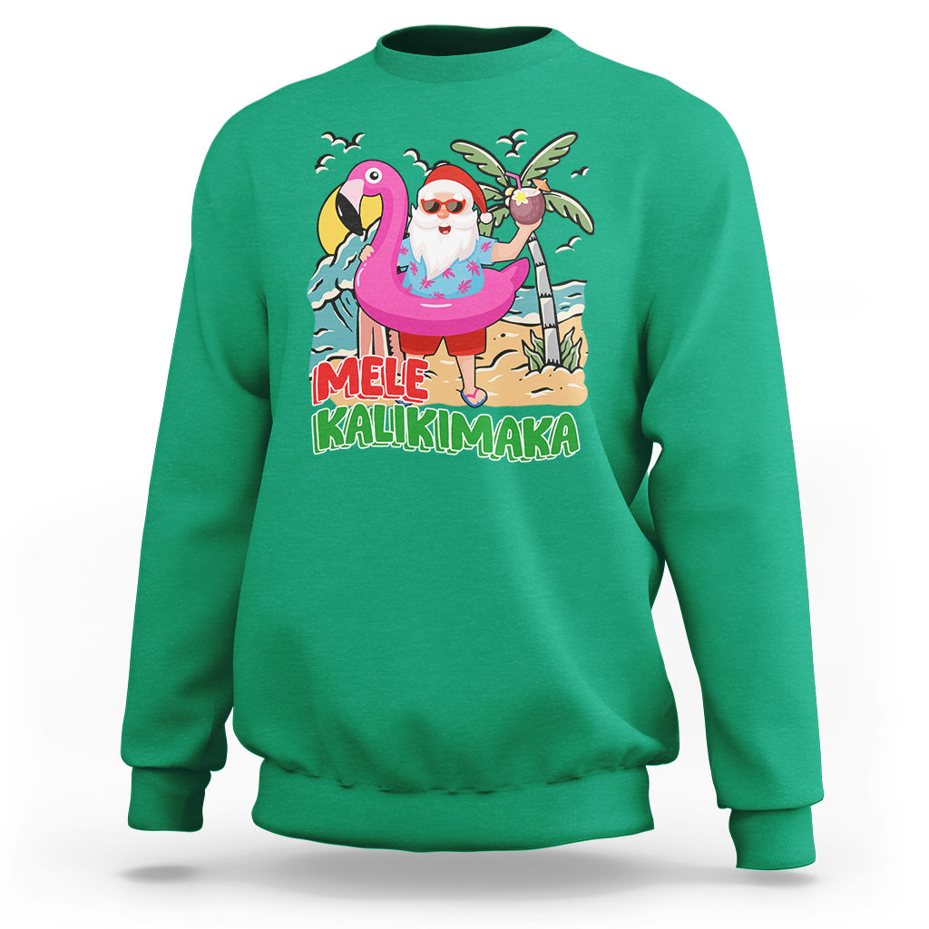 Mele Kalikimaka Tropical Hawaiian Christmas in Hawaii Beach Santa Sweatshirt - Wonder Print Shop