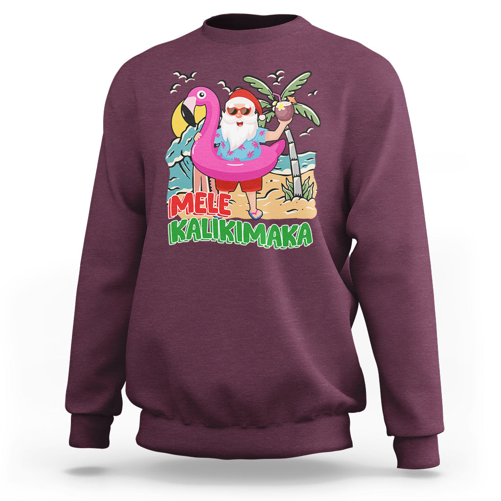 Mele Kalikimaka Tropical Hawaiian Christmas in Hawaii Beach Santa Sweatshirt - Wonder Print Shop