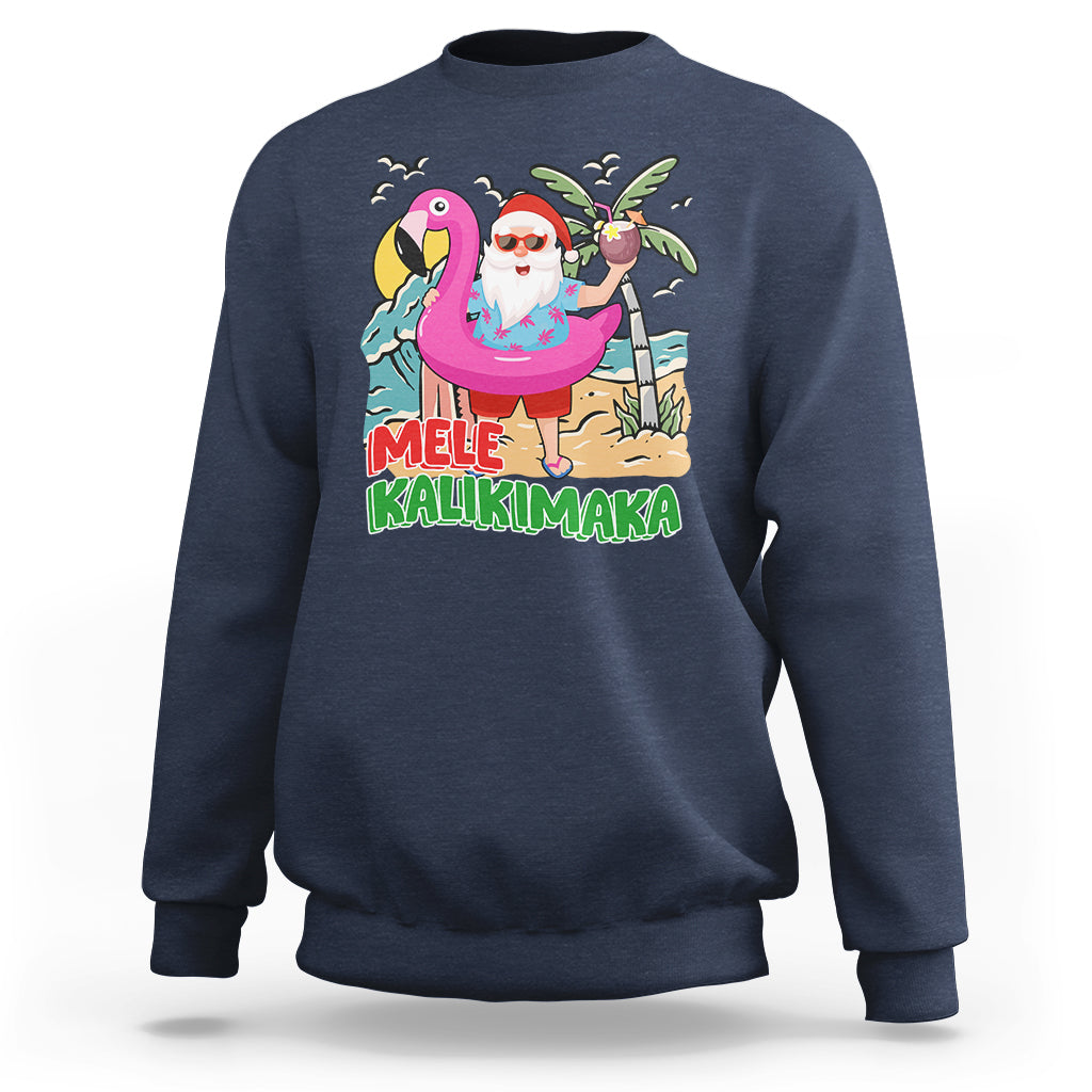 Mele Kalikimaka Tropical Hawaiian Christmas in Hawaii Beach Santa Sweatshirt - Wonder Print Shop