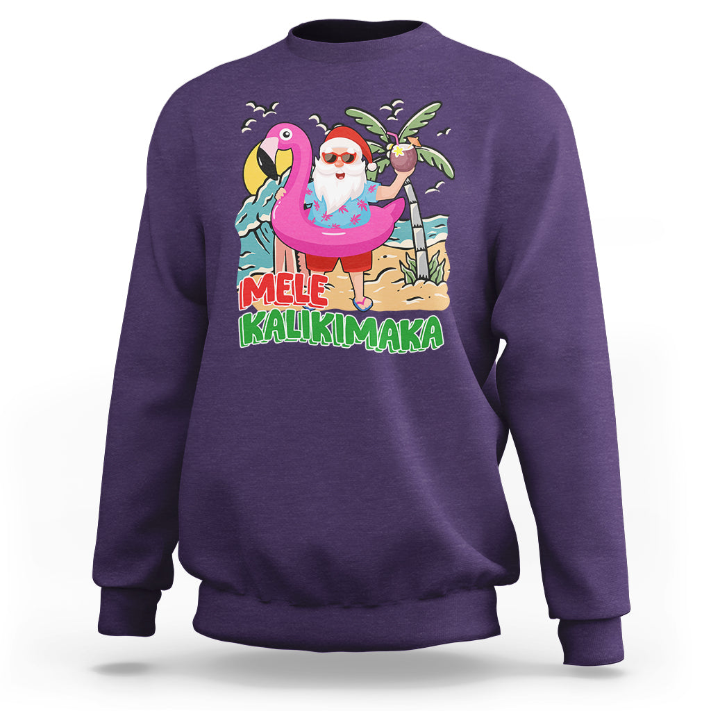 Mele Kalikimaka Tropical Hawaiian Christmas in Hawaii Beach Santa Sweatshirt - Wonder Print Shop