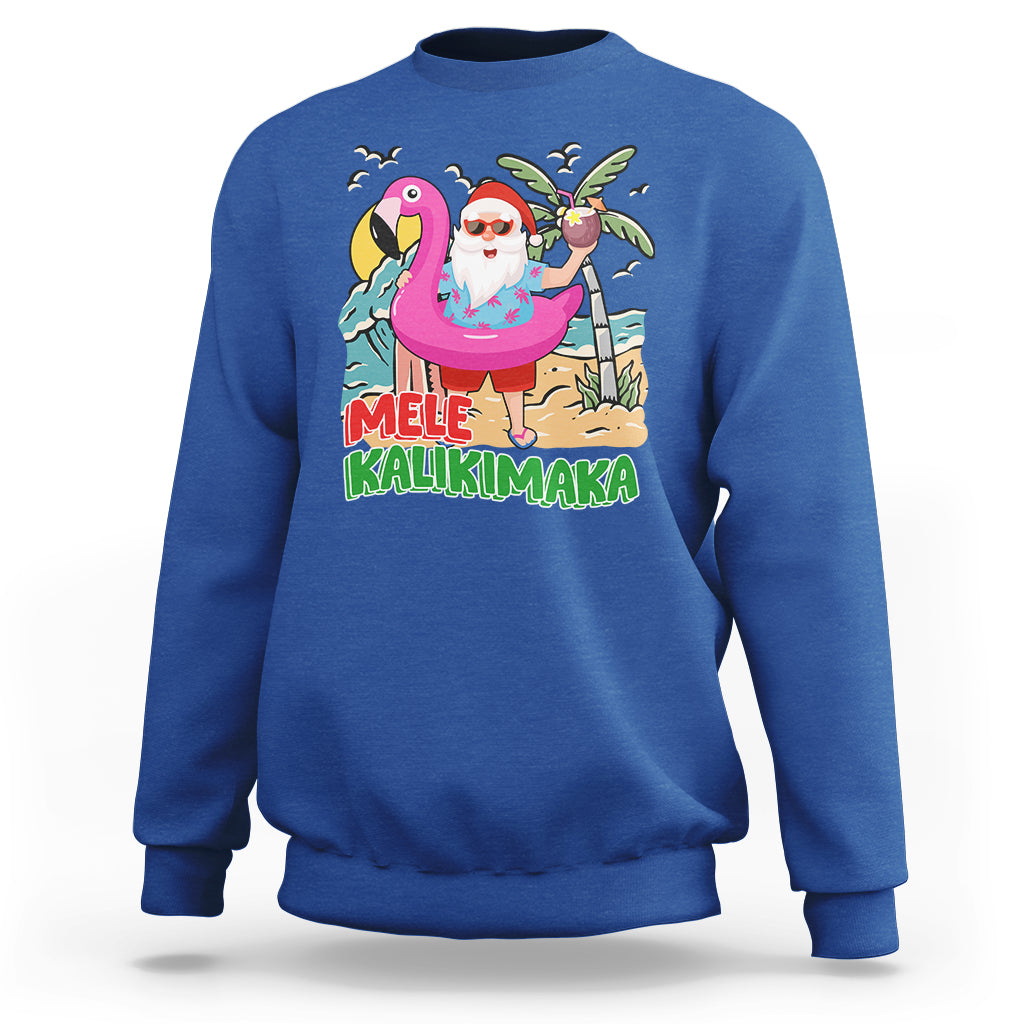 Mele Kalikimaka Tropical Hawaiian Christmas in Hawaii Beach Santa Sweatshirt - Wonder Print Shop