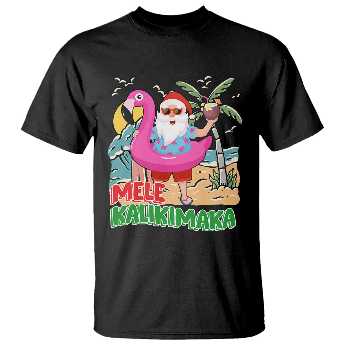 Mele Kalikimaka Tropical Hawaiian Christmas in Hawaii Beach Santa T Shirt - Wonder Print Shop