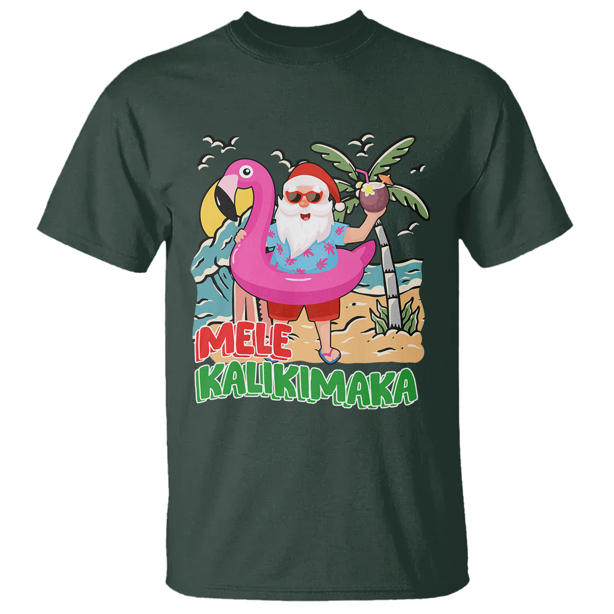 Mele Kalikimaka Tropical Hawaiian Christmas in Hawaii Beach Santa T Shirt - Wonder Print Shop