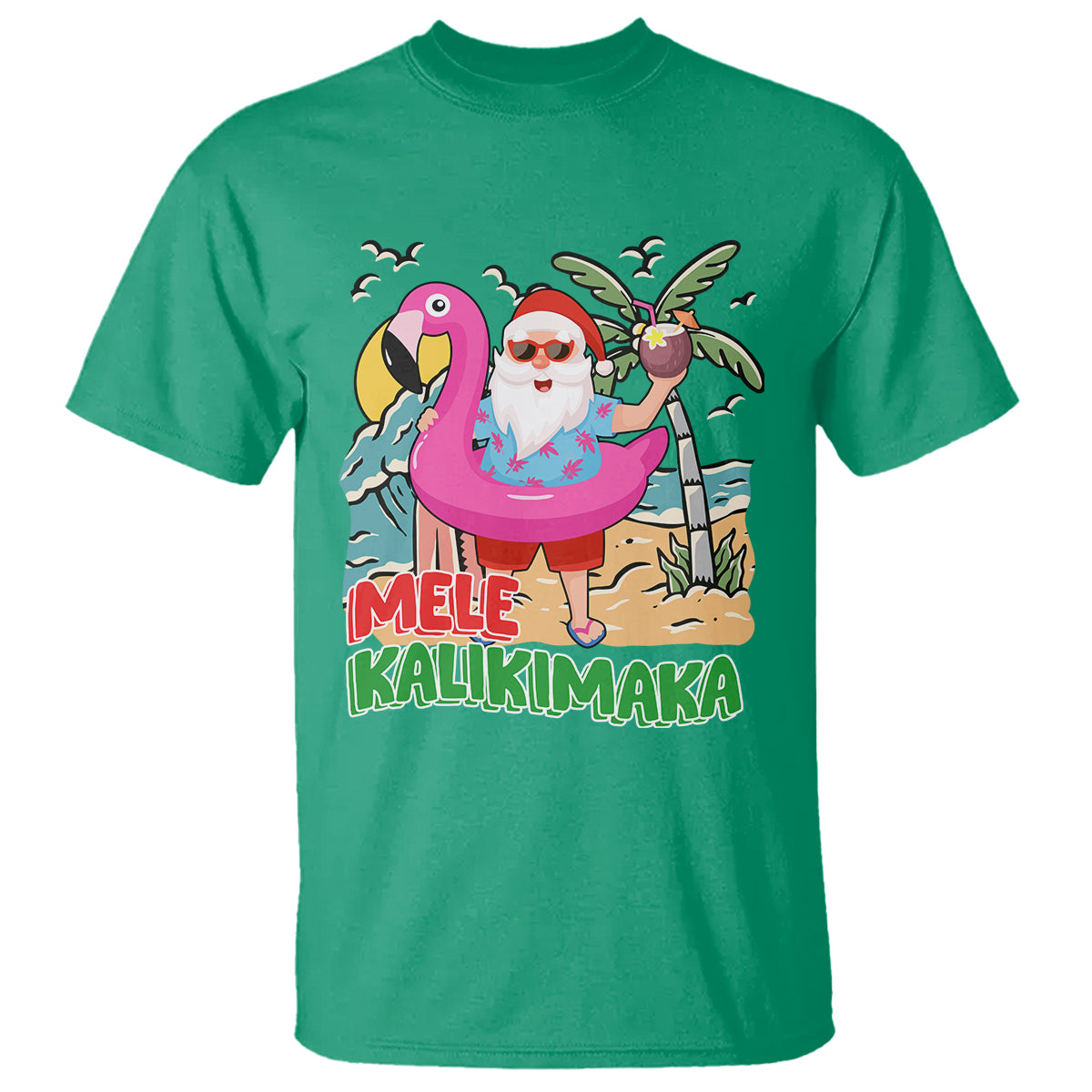 Mele Kalikimaka Tropical Hawaiian Christmas in Hawaii Beach Santa T Shirt - Wonder Print Shop