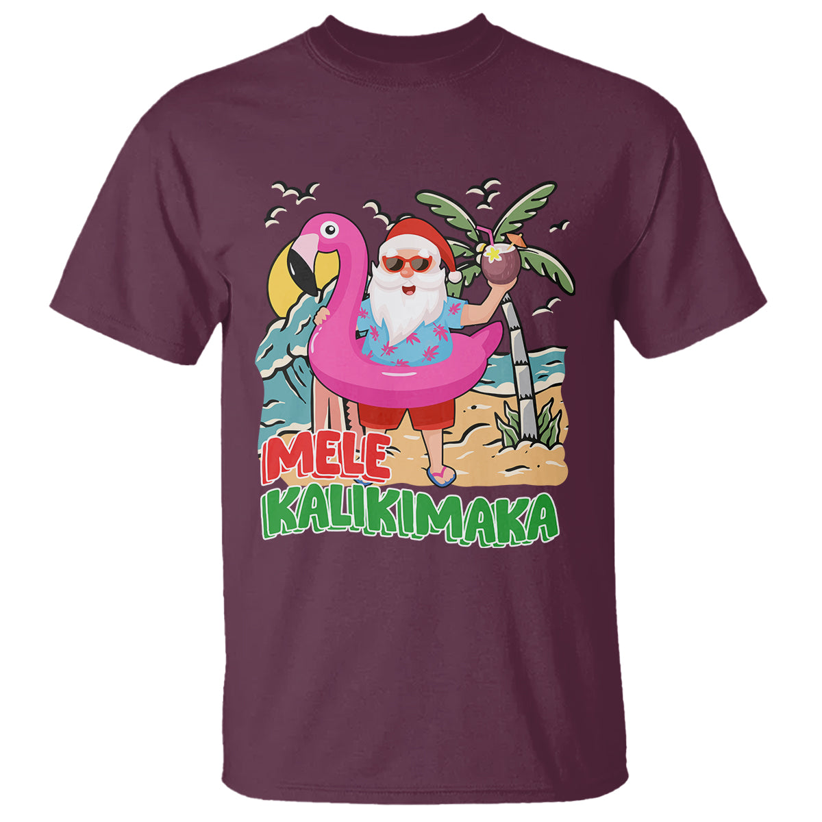 Mele Kalikimaka Tropical Hawaiian Christmas in Hawaii Beach Santa T Shirt - Wonder Print Shop