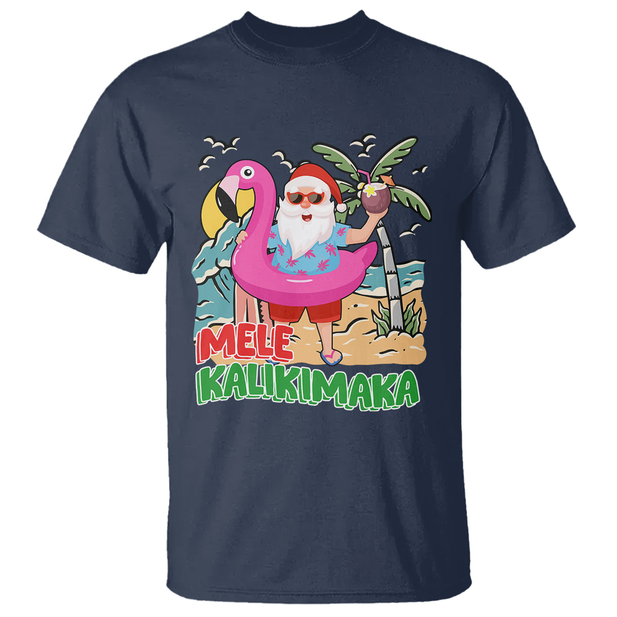 Mele Kalikimaka Tropical Hawaiian Christmas in Hawaii Beach Santa T Shirt - Wonder Print Shop