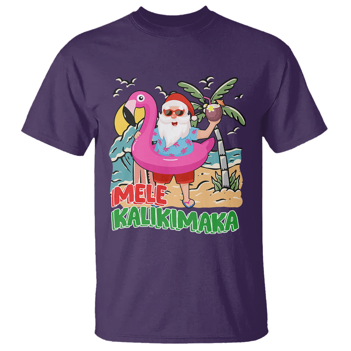 Mele Kalikimaka Tropical Hawaiian Christmas in Hawaii Beach Santa T Shirt - Wonder Print Shop