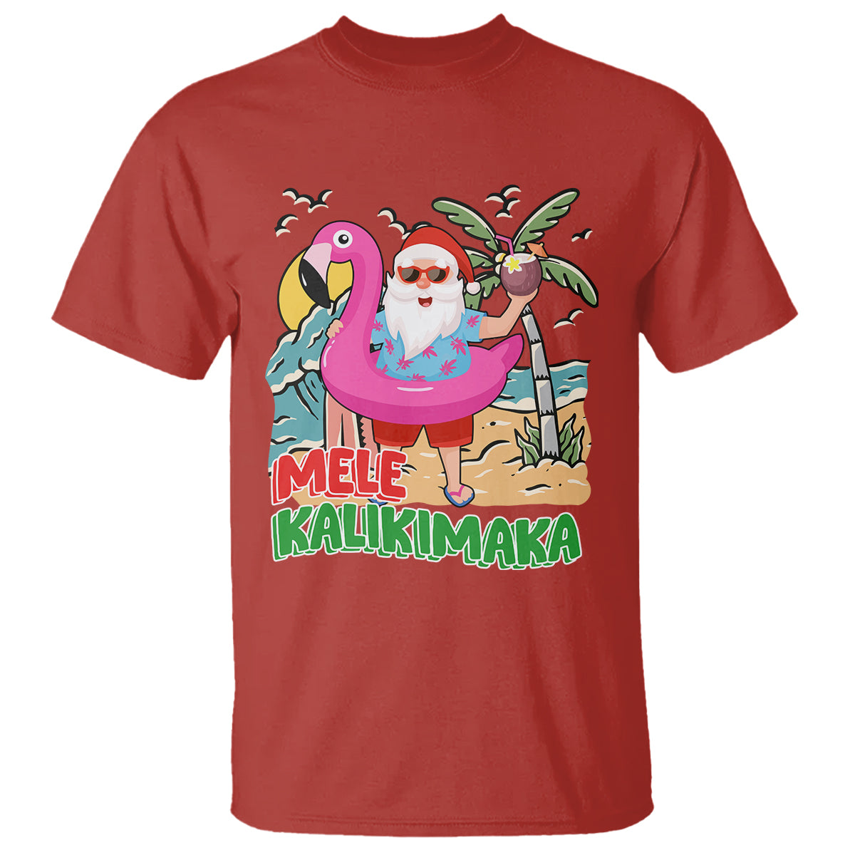Mele Kalikimaka Tropical Hawaiian Christmas in Hawaii Beach Santa T Shirt - Wonder Print Shop