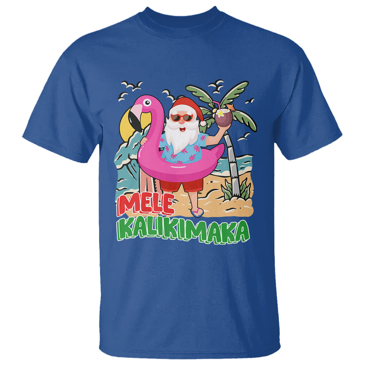 Mele Kalikimaka Tropical Hawaiian Christmas in Hawaii Beach Santa T Shirt - Wonder Print Shop