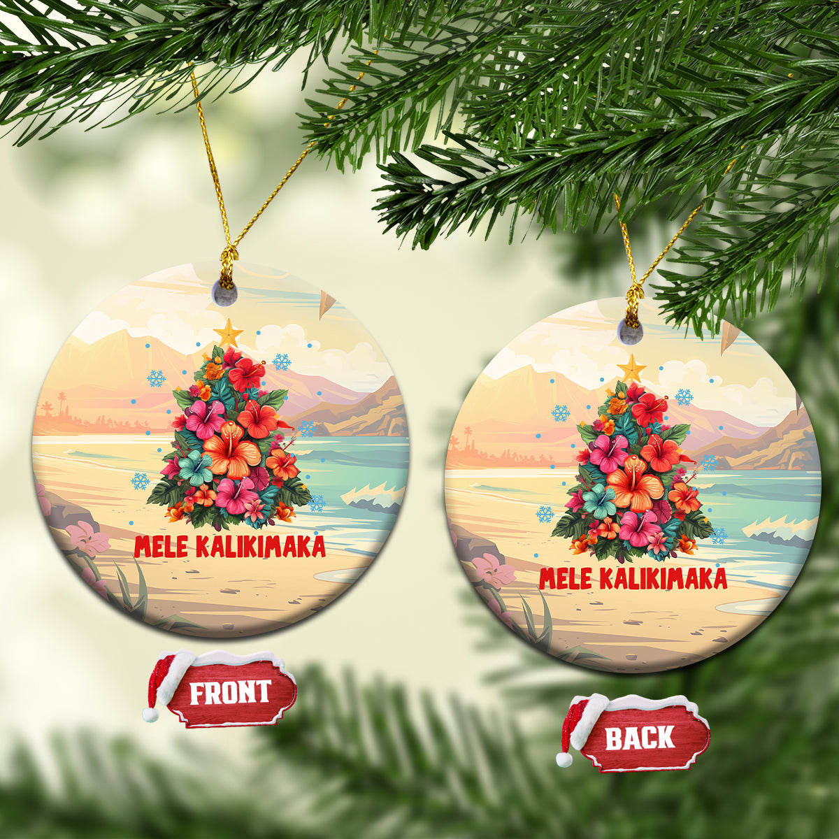 Hawaiian Christmas Ceramic Ornament Tropical Hawaii Hibiscus Xmas Tree Mele Kalikimaka - Wonder Print Shop