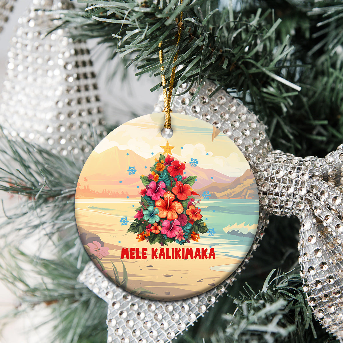 Hawaiian Christmas Ceramic Ornament Tropical Hawaii Hibiscus Xmas Tree Mele Kalikimaka - Wonder Print Shop