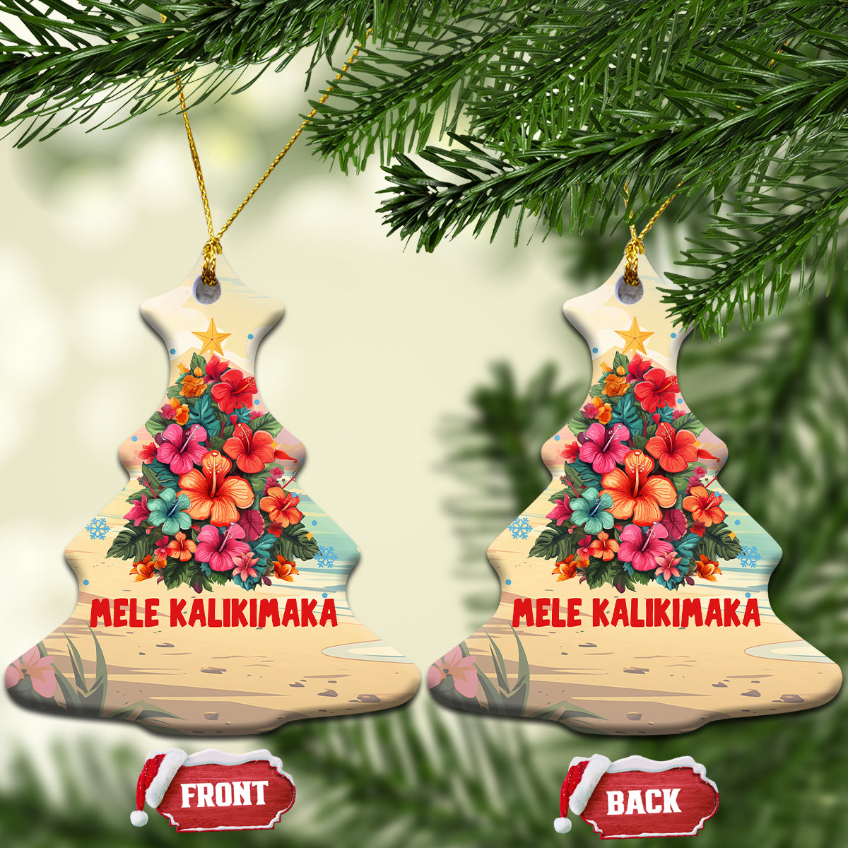 Hawaiian Christmas Ceramic Ornament Tropical Hawaii Hibiscus Xmas Tree Mele Kalikimaka - Wonder Print Shop