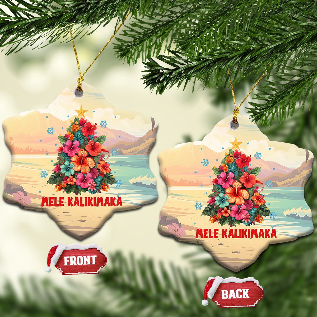 Hawaiian Christmas Ceramic Ornament Tropical Hawaii Hibiscus Xmas Tree Mele Kalikimaka - Wonder Print Shop
