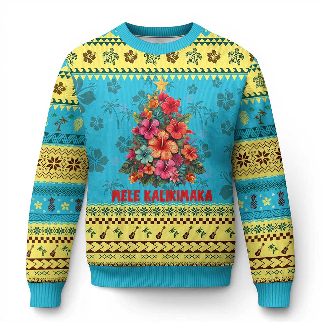 Xmas in Hawaii Ugly Christmas Sweater Mele Kalikimaka Tropical Hawaiian Hibiscus - Wonder Print Shop