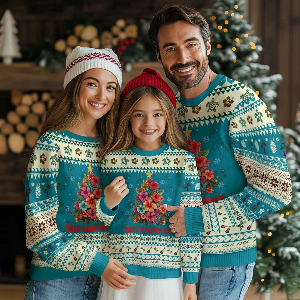 Xmas in Hawaii Ugly Christmas Sweater Mele Kalikimaka Tropical Hawaiian Hibiscus - Wonder Print Shop