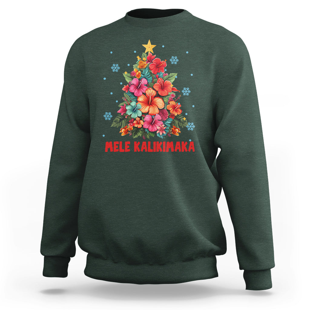 Tropical Hawaiian Hibiscus Christmas Tree Mele Kalikimaka Sweatshirt - Wonder Print Shop