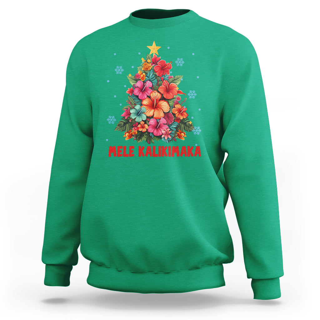 Tropical Hawaiian Hibiscus Christmas Tree Mele Kalikimaka Sweatshirt - Wonder Print Shop