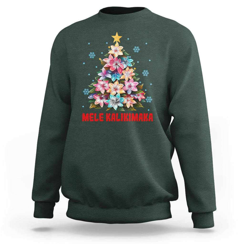 Tropical Hawaiian Plumeria Christmas Tree Mele Kalikimaka Sweatshirt - Wonder Print Shop