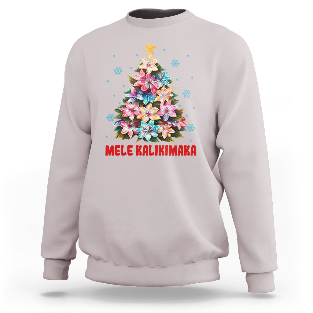 Tropical Hawaiian Plumeria Christmas Tree Mele Kalikimaka Sweatshirt - Wonder Print Shop