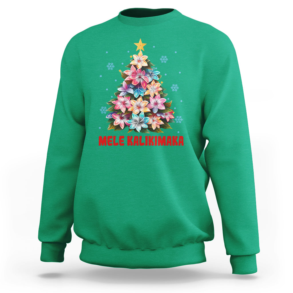 Tropical Hawaiian Plumeria Christmas Tree Mele Kalikimaka Sweatshirt - Wonder Print Shop