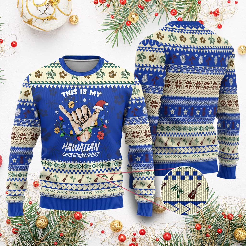 Xmas in Hawaii Ugly Christmas Sweater This Is My Hawaiian Shaka Tropical Vibe - Wonder Print Shop