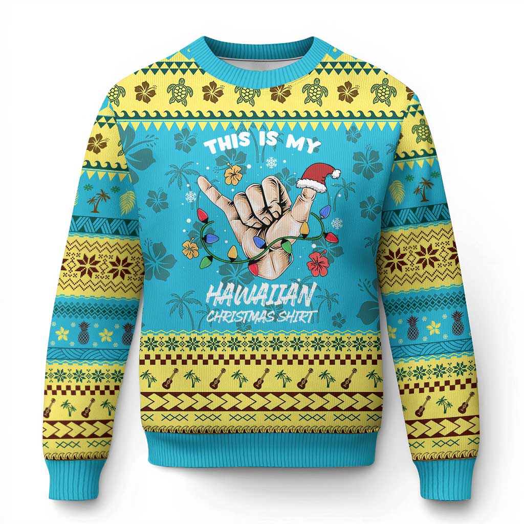Xmas in Hawaii Ugly Christmas Sweater This Is My Hawaiian Shaka Tropical Vibe - Wonder Print Shop