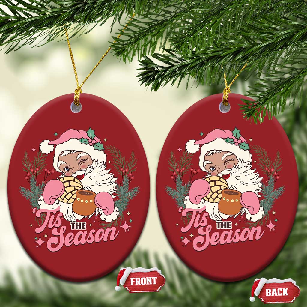Retro Pink Santa Christmas Ornament Tis The Season Feliz Navidad Latin America Mexican Christmas - Wonder Print Shop