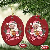 Retro Pink Santa Christmas Ornament Tis The Season Feliz Navidad Latin America Mexican Christmas - Wonder Print Shop