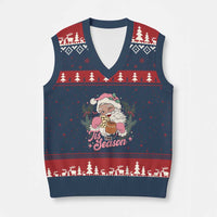 Retro Pink Santa V-Neck Knit Sweater Vest Tis The Season Feliz Navidad Latin America Mexican Xmas - Wonder Print Shop