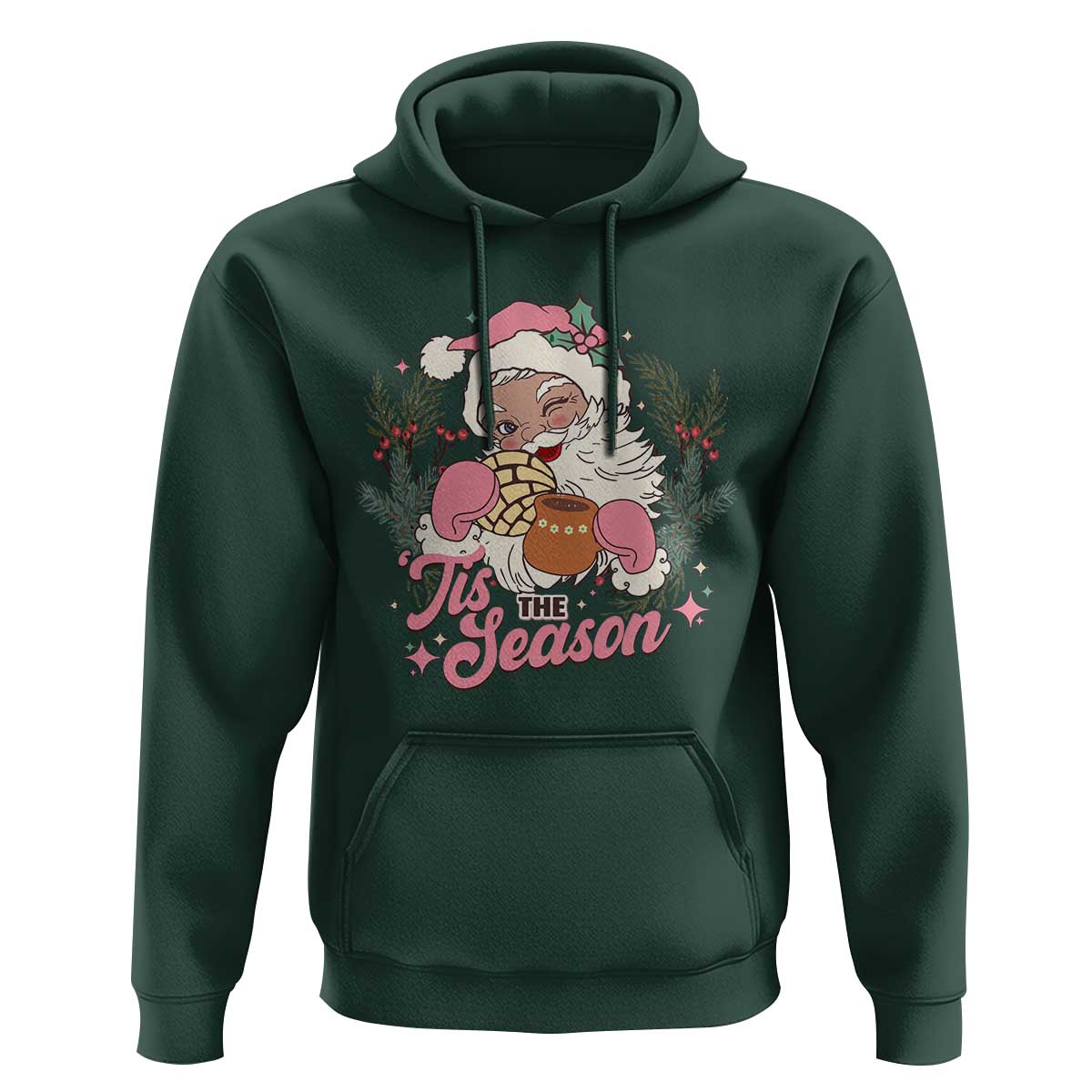 Retro Pink Santa Hoodie Tis The Season Feliz Navidad Latin America Mexican Christmas