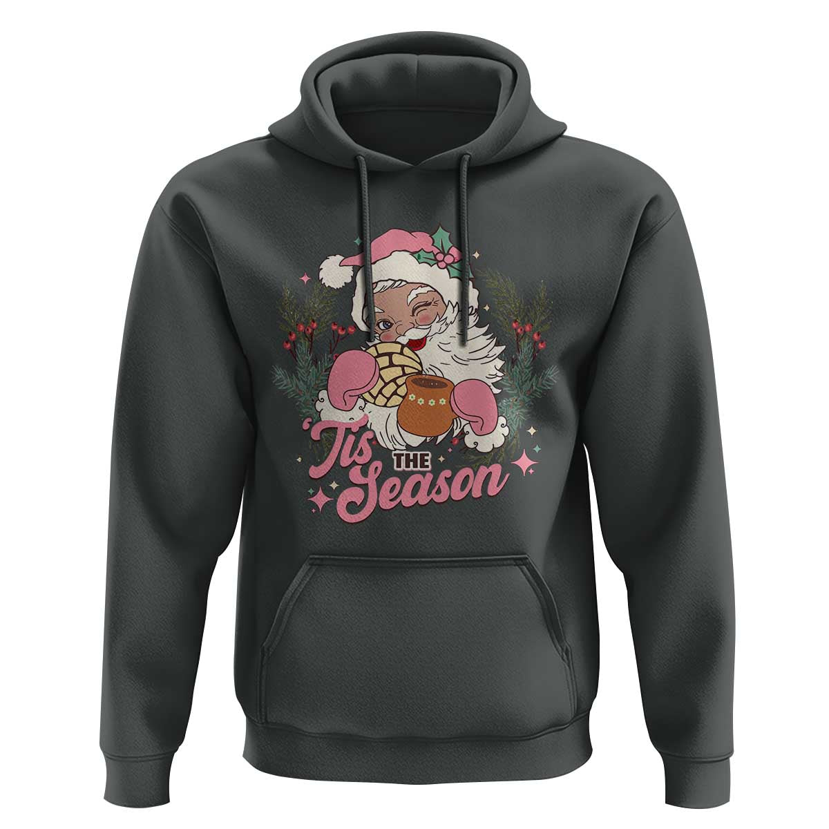 Retro Pink Santa Hoodie Tis The Season Feliz Navidad Latin America Mexican Christmas