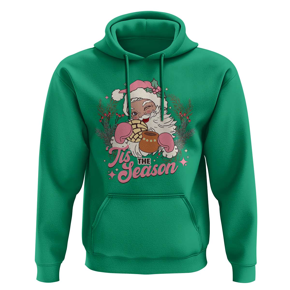 Retro Pink Santa Hoodie Tis The Season Feliz Navidad Latin America Mexican Christmas