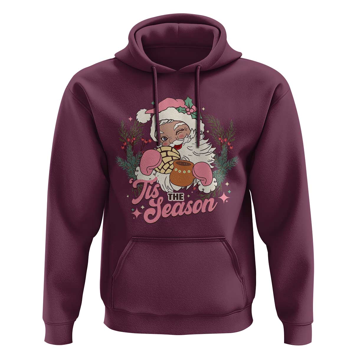 Retro Pink Santa Hoodie Tis The Season Feliz Navidad Latin America Mexican Christmas
