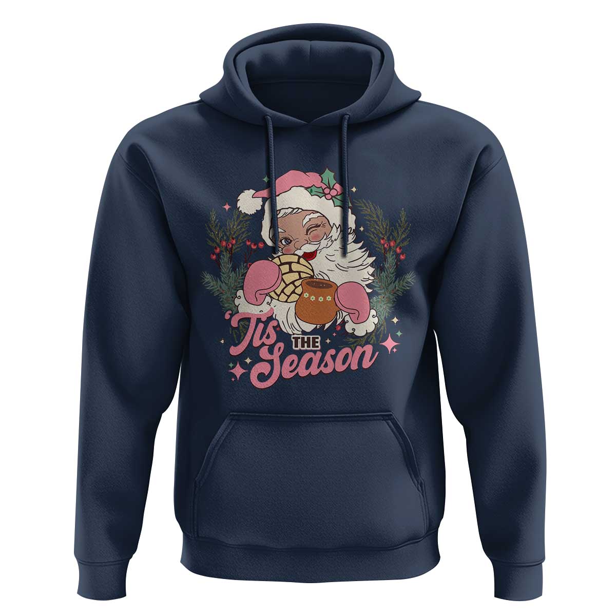 Retro Pink Santa Hoodie Tis The Season Feliz Navidad Latin America Mexican Christmas