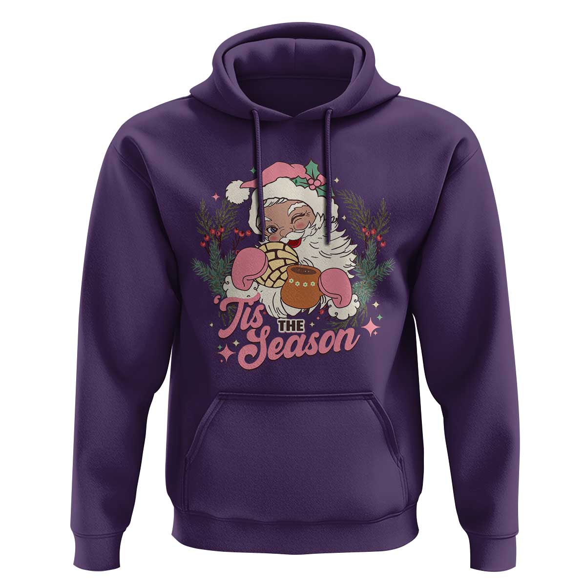 Retro Pink Santa Hoodie Tis The Season Feliz Navidad Latin America Mexican Christmas