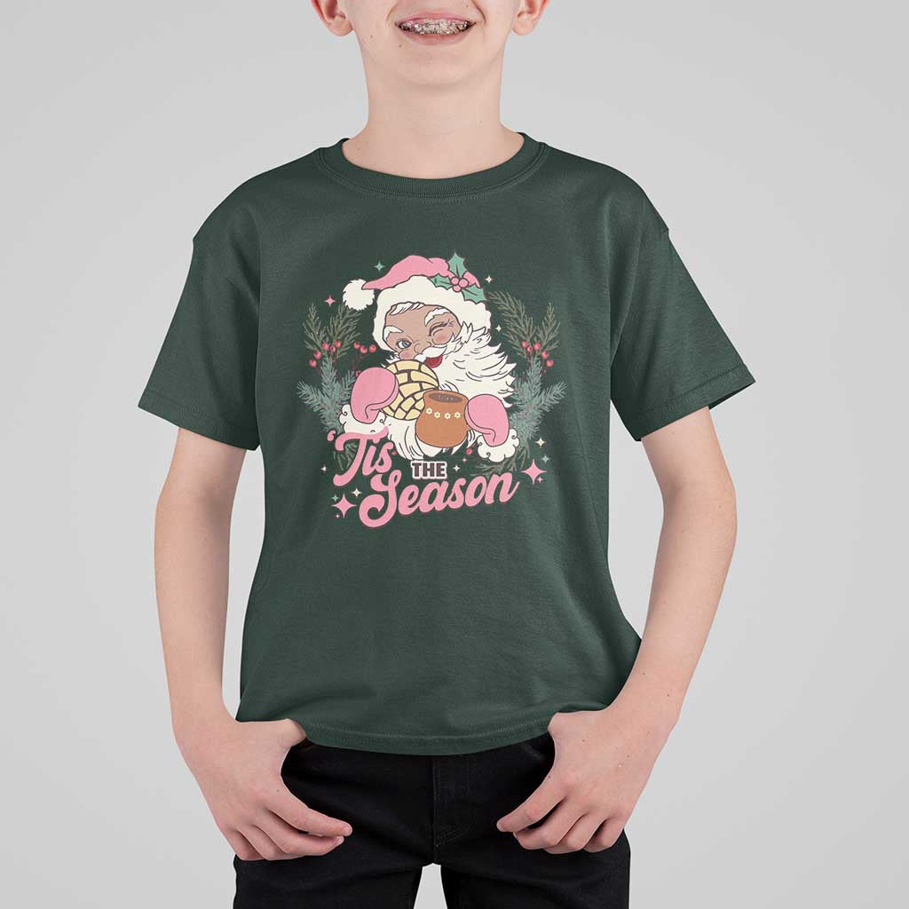 Retro Pink Santa T Shirt For Kid Tis The Season Feliz Navidad Latin America Mexican Christmas - Wonder Print Shop