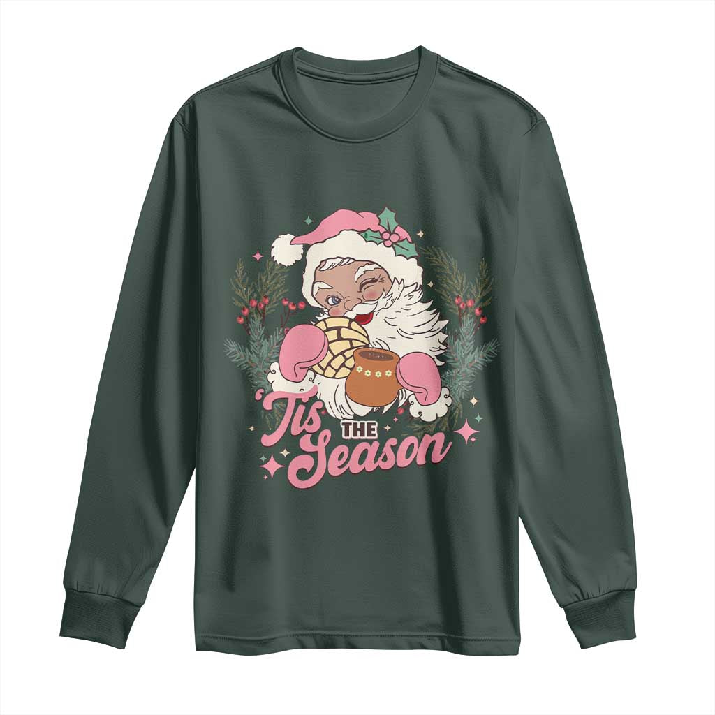 Retro Pink Santa Long Sleeve Shirt Tis The Season Feliz Navidad Latin America Mexican Christmas