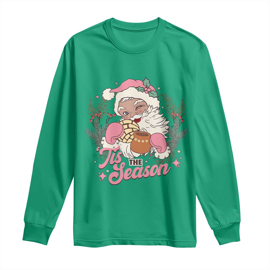 Retro Pink Santa Long Sleeve Shirt Tis The Season Feliz Navidad Latin America Mexican Christmas