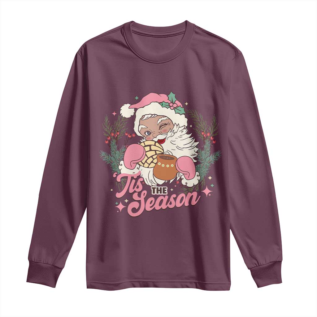 Retro Pink Santa Long Sleeve Shirt Tis The Season Feliz Navidad Latin America Mexican Christmas