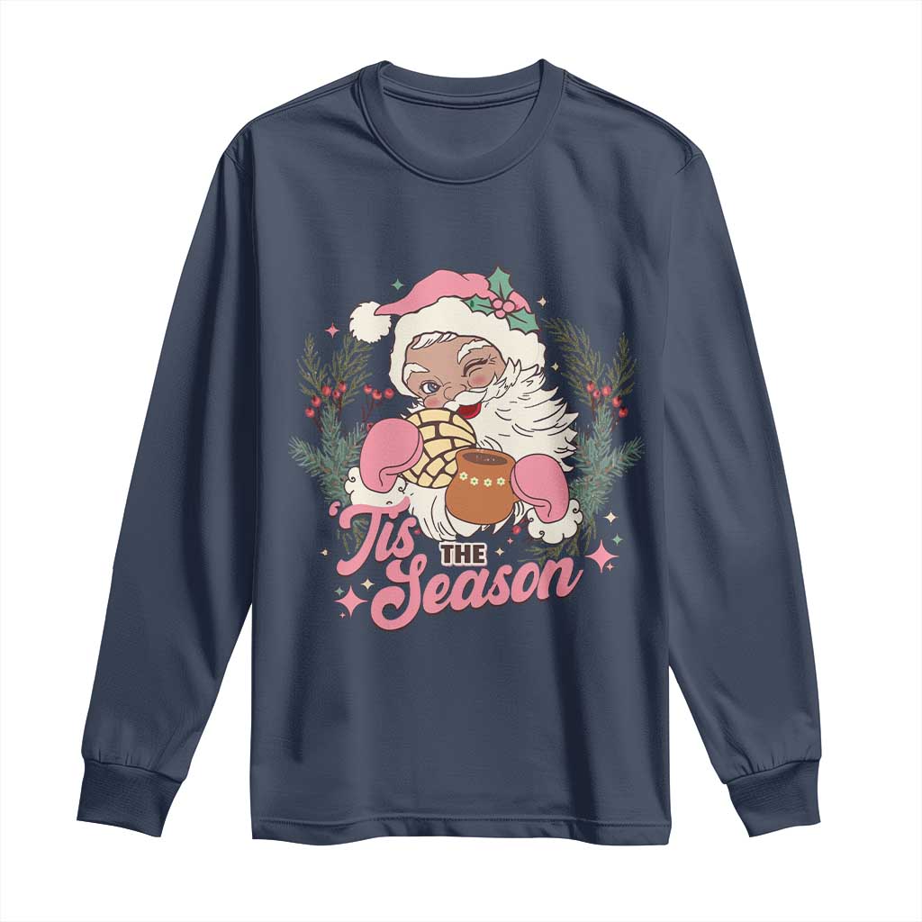 Retro Pink Santa Long Sleeve Shirt Tis The Season Feliz Navidad Latin America Mexican Christmas