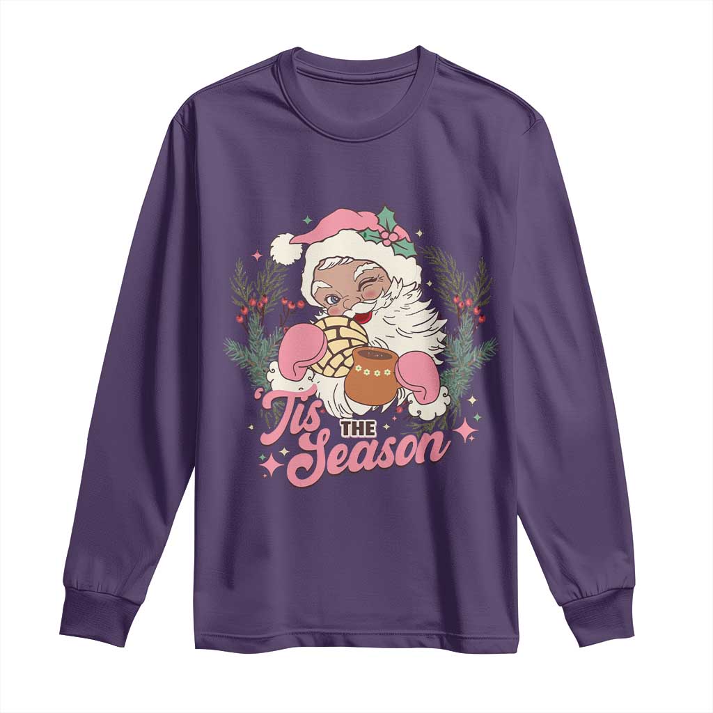 Retro Pink Santa Long Sleeve Shirt Tis The Season Feliz Navidad Latin America Mexican Christmas